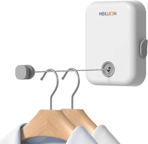 Miniatura 8 de Mbillion Tendedero retráctil de acero inoxidable de 13.8 pies, línea de ropa doble retráctil para interiores, resistente, línea de lavandería