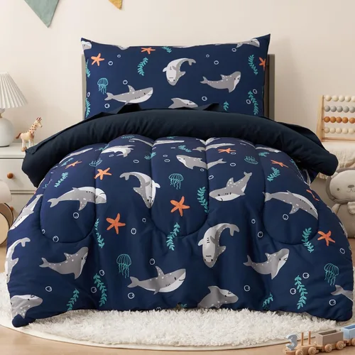 Miniatura 12 de PHF Juego de ropa de cama infantil de 4 piezas, ultra suave, incluye edredón, sábana bajera, sábana encimera y funda de almohada para niños y niñas