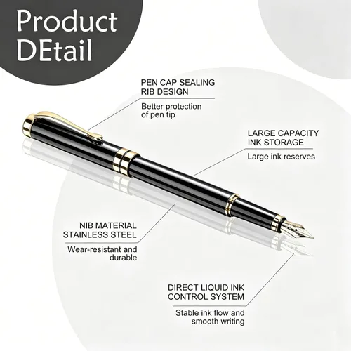 Miniatura 3 de Tiankool Pluma Estilográfica de Lujo, Plumín Fino, Exquisito Juego de Regalo de Plumas para Hombres y Mujeres - Incluye 10 Cartuchos de Tinta y Negro