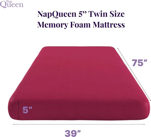 Miniatura 2 de NapQueen Colchón de Espuma Viscoelástica Twin de 5 Pulgadas, Sensación Media, Certificado CertiPUR-US, Cama en una Caja, Funda de Tela Suave