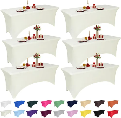 Miniatura 30 de Paquete de 2 manteles de elastano negro de 6 pies para mesas rectangulares, ajustado y elástico, lavable, resistente a las arrugas, perfecto