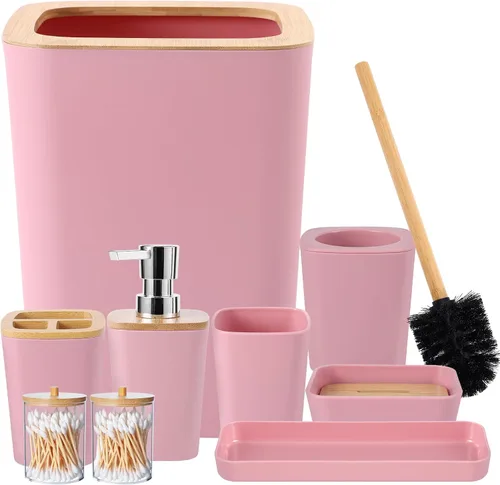Miniatura 43 de Juego de accesorios de baño rosa con cortina de ducha y alfombras con purpurina, juegos de baño con alfombras de baño extrasuaves y absorbentes
