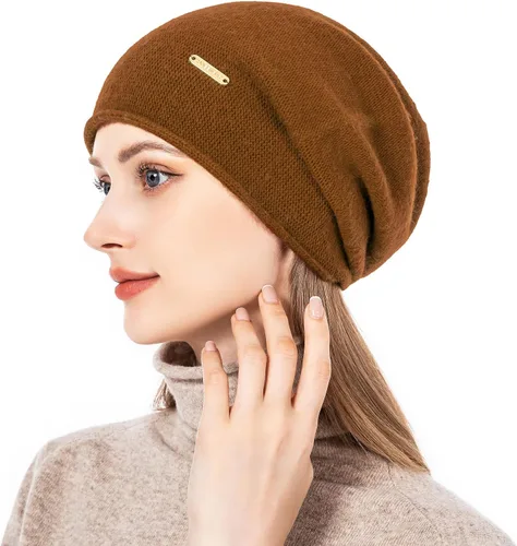 Miniatura 4 de QUEENFUR Gorro de punto holgado para mujer, gorro de esquí de cachemira, gorro de invierno suave y cálido