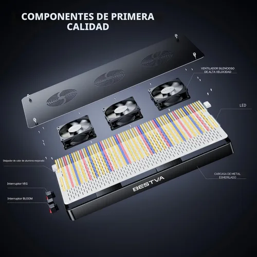Miniatura 5 de BESTVA - Luz Led de 2000 W con diodos de alto rendimiento y de espectro completo para cultivar plantas en floración y cultivo hidropónico