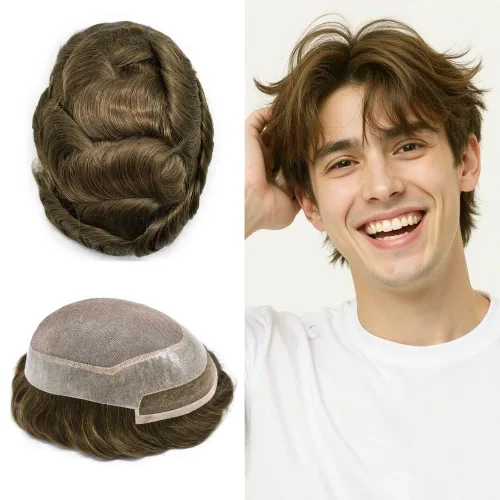 Miniatura 16 de LYRICAL HAIR Sistema de pieza de pelo tipo tupé para hombre, pieza de cabello de poliuretano alrededor de la unidad de cabello para hombres, 5 x 7