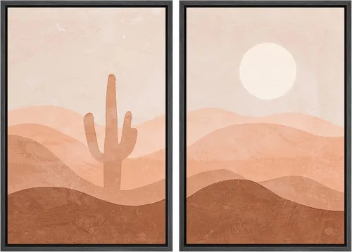 Miniatura 104 de IDEA4WALL - Set de lienzos enmarcados para pared, diseño tropical, selva, hoja de plátano, guepardo rosa, gato, naturaleza, desierto, arte digital