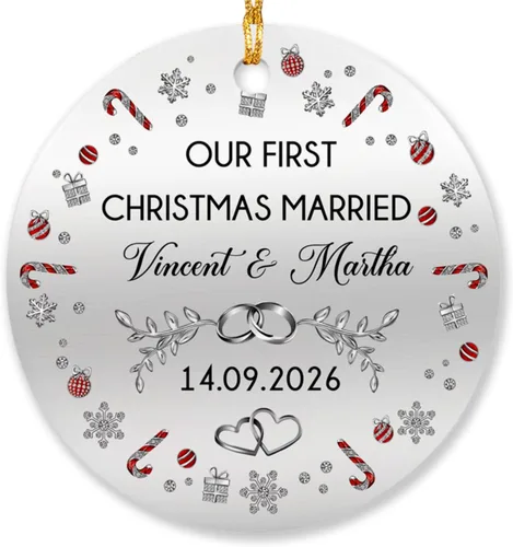 Miniatura 18 de Adornos personalizados de corazón para la primera Navidad, regalos para pareja de recién casados 2025, adorno de nuestra primera Navidad casado