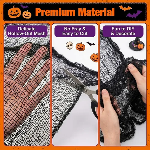 Miniatura 3 de Halatool 6 Pack Creepy Cloth 30x72 Inch, Black Cheesecloth Gauze for Halloween Haunted House Decorations, Spooky Outdoor Yard Window Porch Tree