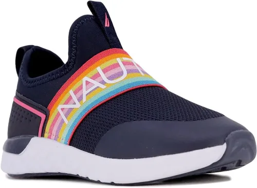 Nautica Tenis deportivos sin cordones para niñas jóvenes, elegantes zapatos para correr y tenis para niños pequeños y grandes