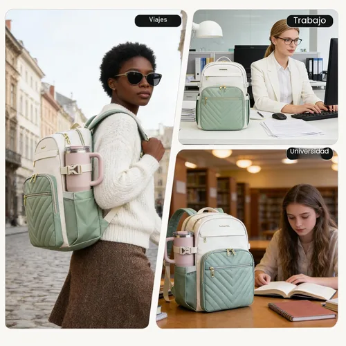 Miniatura 7 de VANKEAN Mochila para laptop para mujer con bolsillo para vaso de gran capacidad, bolsa de computadora portátil de 15.6 pulgadas, mochila de viaje