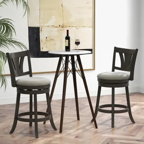 Miniatura 7 de COSTWAY Taburete de bar para isla de cocina, taburete de bar giratorio de 26.5 pulgadas con respaldo curvado y asiento acolchado suave, patas