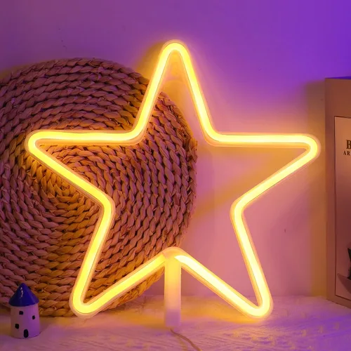 ENUOLI Letrero de Neón LED Luces de Neón Estrella Luces de Neón Blancas Cálidas Luz de Pared de Neón Estrella Luz Nocturna LED Luces de Pared