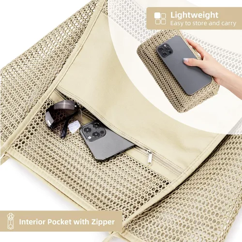 Miniatura 7 de KALIDI Bolsa de mano de malla de nailon para playa, bolso de mano casual para mujer, plegable MAX 23L, bolso de hombro para vacaciones de picnic