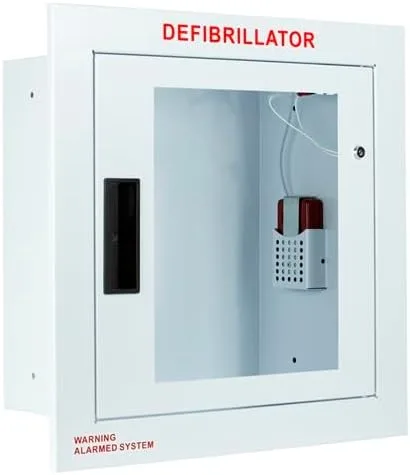Miniatura 2 de Armario AED totalmente empotrado, alarmado, compacto. Se adapta a muchos desfibriladores en el mercado. Mide 13.75 pulgadas de alto x 16.25 pulgadas