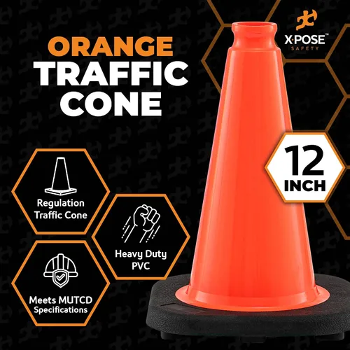 Miniatura 4 de Xpose Safety Conos de tráfico naranjas de 12 pulgadas, paquete de 4 conos de seguridad de plástico PVC multiusos para estacionamiento, fútbol