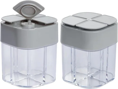 Paquete de 2 recipientes de especias 4 en 1, salero y pimentero, transparente, para filtrar bultos, tarros de especias para el hogar, restaurante,