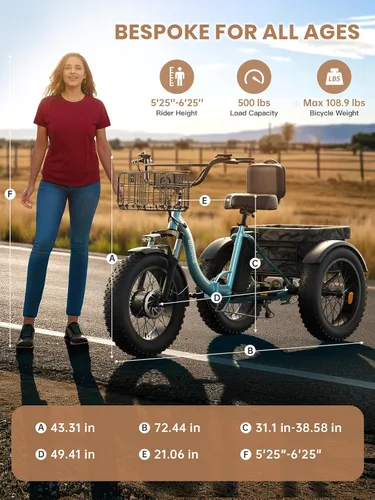 Miniatura 7 de QRONGE Triciclo eléctrico para adultos de 960 W pico, batería de 36 V 15 AH Ebike de 50 millas de alcance con canasta trasera grande, neumático