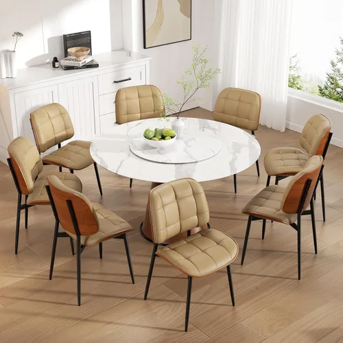 Miniatura 28 de Silla de comedor, moderna de mediados de siglo con cojín grueso, sillas de cocina tapizadas de piel sintética con respaldo de madera curvada de Beige
