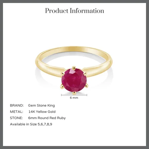 Miniatura 49 de Anillo de compromiso solitario con piedra preciosa redonda de oro amarillo de 14 quilates de 0.236 in para mujer Ajuste clásico de 6 puntas