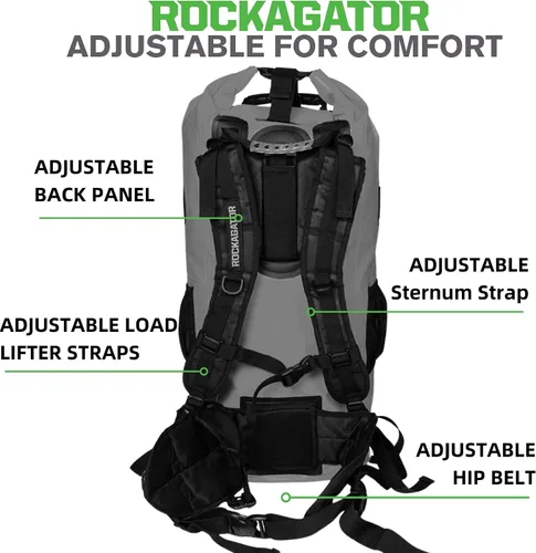 Miniatura 2 de Mochila impermeable Kanarra de 90L de Rockagator para acampada, senderismo, caza - Gran capacidad, cierre enrollable, Gris