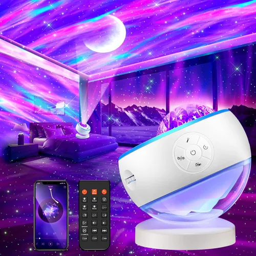 Proyector de luces del norte, más de 300 modos de color, proyector de galaxia para dormitorio, 15 sonidos blancos, proyector de estrella de 5 lunas,