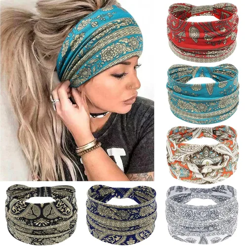 Miniatura 29 de Awumbuk Diademas anchas para mujeres anudadas antideslizantes bandas para la cabeza suaves diadema turbante accesorios para el cabello boho africano