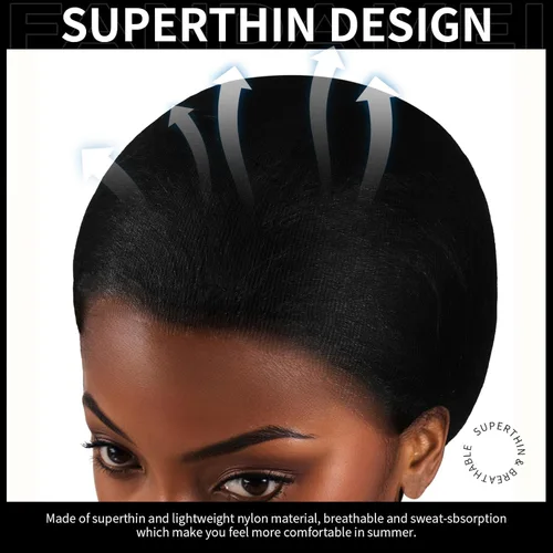 Miniatura 3 de Fandamei Gorras de peluca HD superfinas, 4 unidades, color negro ultrafino, gorra de peluca de nailon para mujer, elástica, natural transparente HD