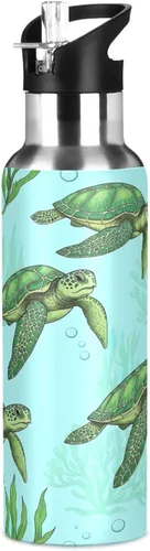 Miniatura 8 de Insulated Stainless Steel Water Bottle with Straw 20 Oz, Leakproof Water Bottles for Gym Outdoor Travel School, Green Sea Turtles