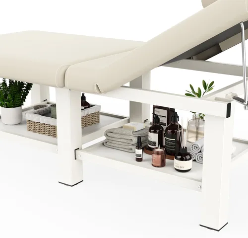 Miniatura 5 de Mesa de masaje estacionaria plegable con respaldo y espacio de almacenamiento, 6 patas cuadradas con marco de metal de piel sintética, 30.5 pulgadas