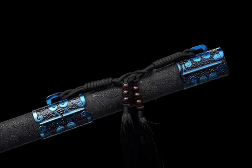 Miniatura 7 de Espada china de acero de alto carbono SJ SHI JIAN dinastía Tang Dao hoja recta con patrón de dragón funda Azul