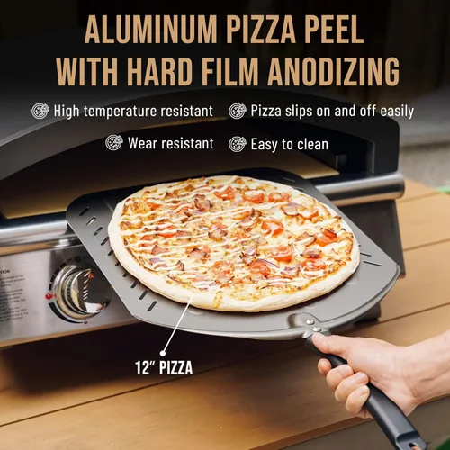 Miniatura 4 de Pala de pizza perforada de 14 pulgadas, antiadherente para torneado de pizza, accesorio para horno de pizza, espátula de metal extra grande