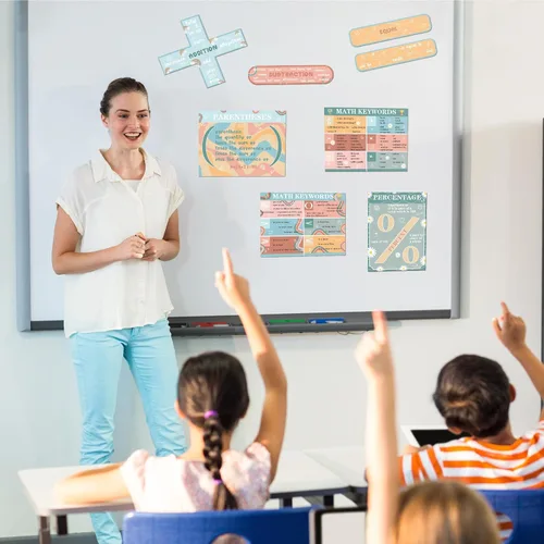 Miniatura 4 de Geyoga Juego de 15 pósteres educativos de matemáticas para el aula, símbolos, palabras clave, vocabulario, suma, sustracción, multiplicación