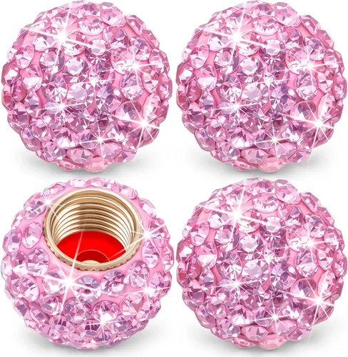 Miniatura 26 de 4 piezas de tapas de vástago de válvula de neumático con cristal brillante de diamante, tapas de válvula de neumático de rueda de coche con brillo