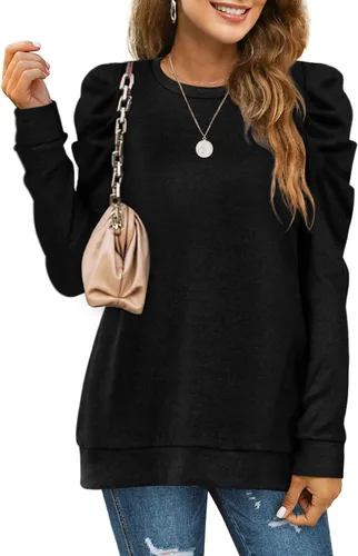 Miniatura 2 de XIEERDUO Sudaderas para mujer, cuello redondo, manga abombada, suéteres sueltos, ropa moderna y fluida