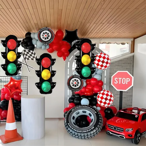 Miniatura 4 de 6 globos de carreras para decoración de fiesta de cumpleaños, globos de semáforo de 32 pulgadas para suministros de fiesta de cumpleaños