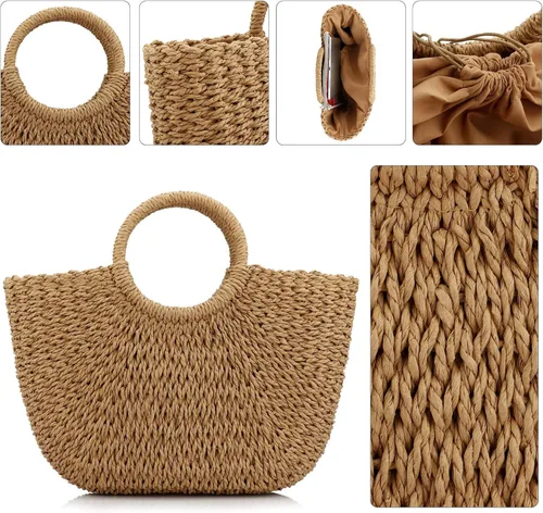 Miniatura 3 de Bolso de playa de verano para mujer, bolso de paja con asa superior, gran capacidad, bolso de viaje tejido a mano, bolso de paja grande