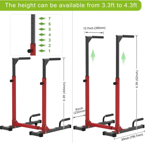 Miniatura 4 de SELEWARE Heavy Duty Dip Bar, Adjustable Width & Height Dip Station Home Gym Fitness Equipment, 800lbs Capacity, Multifunctional Strength Training
