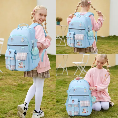 Miniatura 5 de Mochila para Niñas de 15.6 Pulgadas para Laptop, Bolsa Escolar para Niños de Primaria y Universidad, Mochilas y Bolsas de Libros para Niñas, Azul