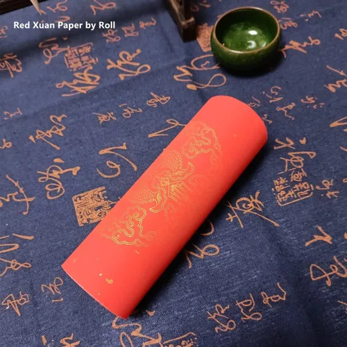 Miniatura 5 de KYMY Rollo de papel Xuan rojo chino, Festival de Primavera Asiático Caligrafía en Blanco Papel de Arroz - 6.7 in x 65.6 ft, doble puerta de pez