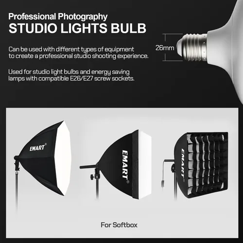 Miniatura 6 de EMART Bombilla de espectro completo, atenuación de 50 W, lámpara LED de 3000 K-6000 K para kit de iluminación Softbox, estudio de fotografía, hogar