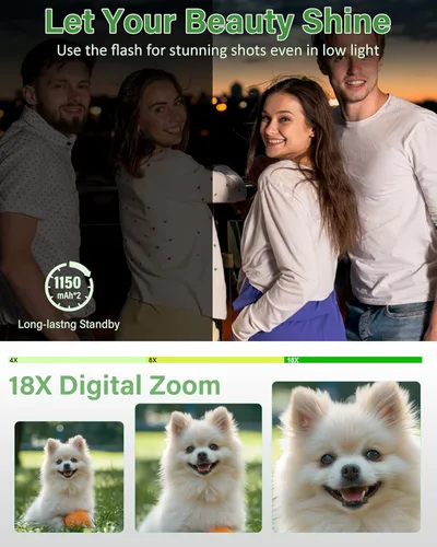 Miniatura 5 de Cámara digital 5K para fotografía, cámara de vlogging WiFi de 75MP para YouTube, enfoque automático UHD de 18X, pantalla abatible de 3 pulgadas