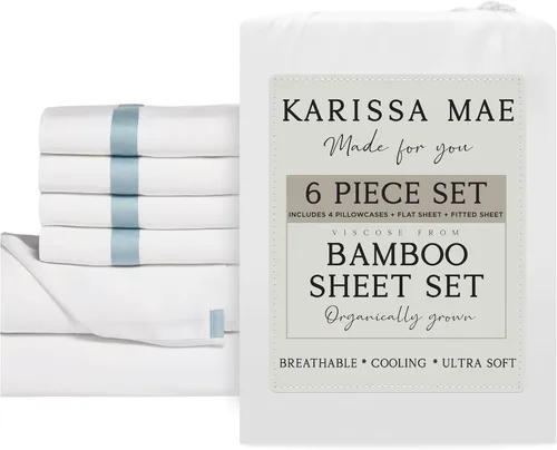 Miniatura 57 de KARISSA MAE Juego de sábanas tamaño individual de viscosa de bambú refrescante, 100% cultivadas orgánicamente, bolsillo profundo de 18 pulgadas
