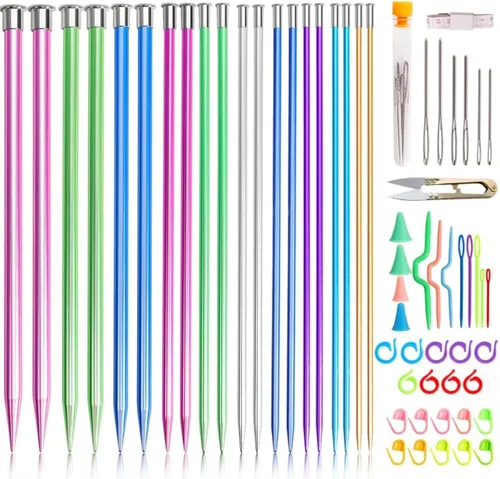 Juego de 64 agujas de tejer de aluminio, 20 agujas de tejer de aluminio, agujas de tejer rectas de un solo punto, 10 tamaños de 0.118-0.394 in 9.8