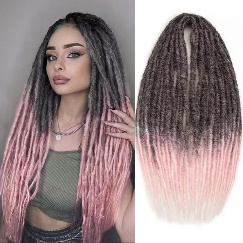 Miniatura 27 de 20 hebras de 24 pulgadas, extensiones de rastas color burdeos, rastas de cabello de ganchillo para mujer, hechas a mano, suaves, trenzas de cabello