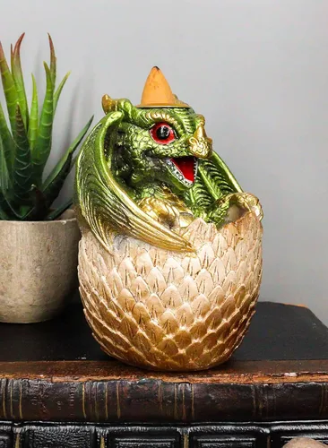 Miniatura 6 de Ebros Gift Adorable dragón verde Wyrmling de 4.25 pulgadas de alto sobre huevo dorado reflujo, quemador de incienso, figura de Calabozos y Dragones