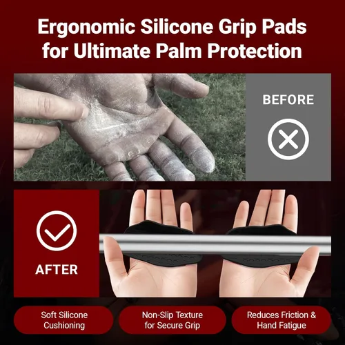 Miniatura 4 de Puños de entrenamiento antideslizantes – Protector ergonómico de goma en la palma para levantamiento de pesas, peso muerto, dominadas, crossfit
