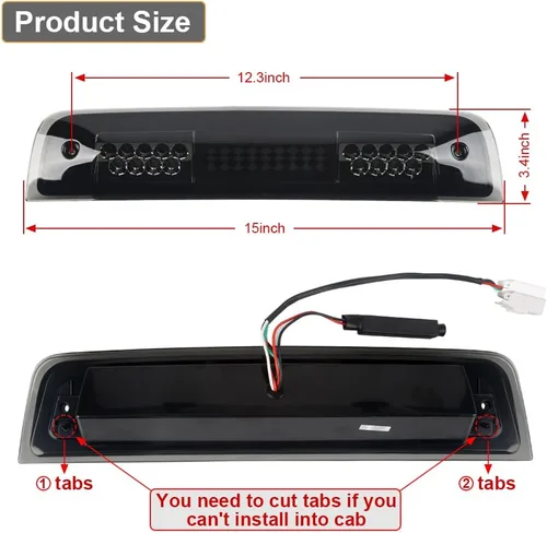 Miniatura 4 de Tercera luz de freno LED con lente ahumada y junta de sellado para Dodge Ram 1500 2500 3500 2009-2018, conjunto de lámpara de parada de montaje alto