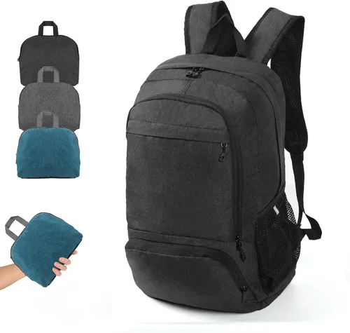 TANTOMI Mochila plegable ultraligera 25L - Mochila de senderismo plegable para viajes, mochila pequeña para hombres y mujeres al aire libre - Negro