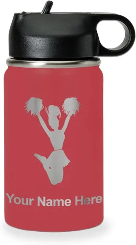 Miniatura 66 de LaserGram Botella de agua personalizada, animadora, acero inoxidable de doble pared aislada al vacío con popote superior, regalo grabado