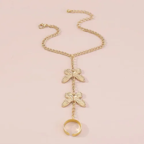 Miniatura 2 de Caiyao Pulsera de anillo punk de serpiente de mariposa, serpiente y araña, pulsera de anillo de dedo de serpiente bohemia, arnés de mano, pulseras